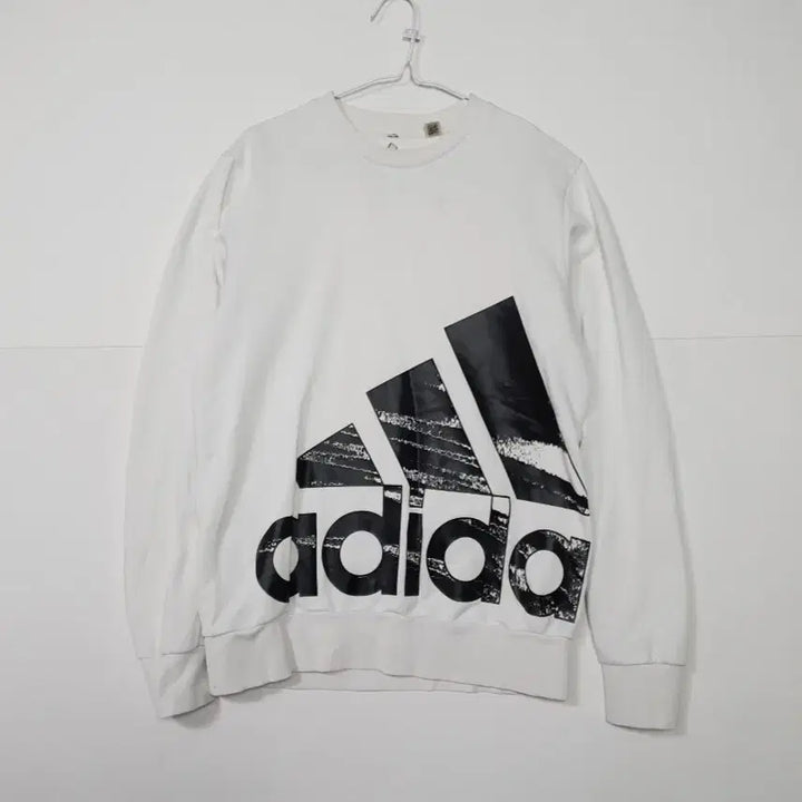 [BUNJANG] Adidas White Big Logo Sweatshirt / 아디다스 흰색 빅로고 맨투맨 티셔츠ㅡ0136