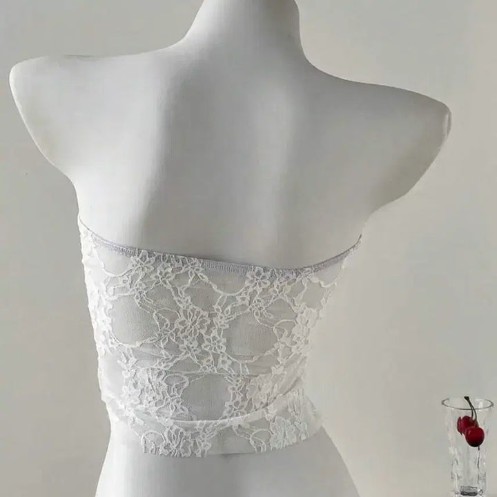 [BUNJANG] White See-Through Flower Lace Top Camisole Bra Top / [새상품] 화이트 시스루 플라워 레이스 탑 나시 브라탑