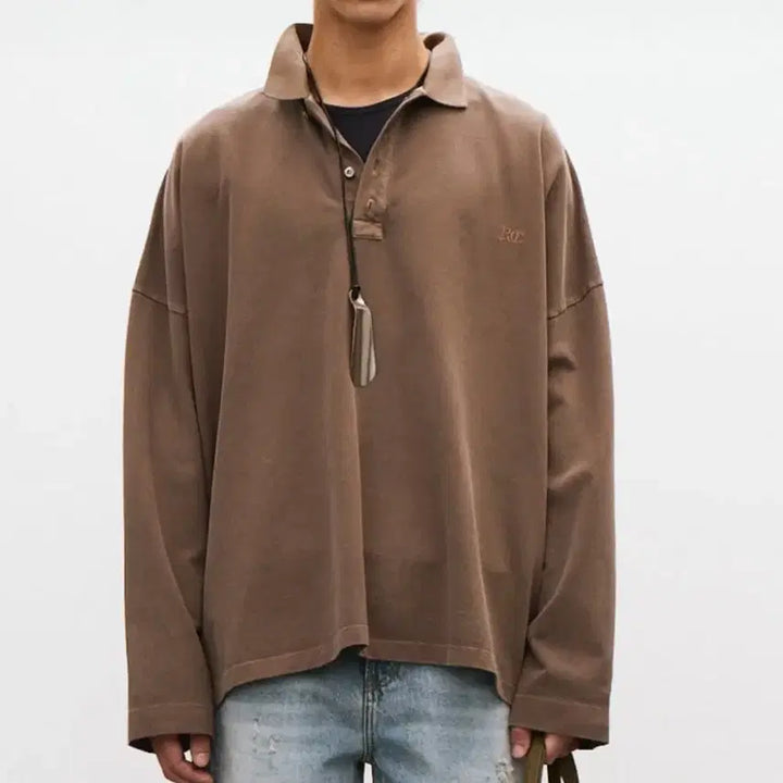 [BUNJANG] RECTO Oversized Garment Cotton Pique Polo Shirt Khaki Brown / 렉토 25SS 오버사이즈 가먼트 코튼 피케 카라 티셔츠 카키 브라운