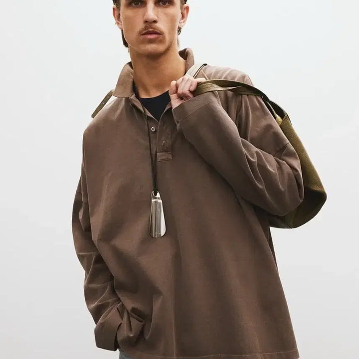 [BUNJANG] RECTO Oversized Garment Cotton Pique Polo Shirt Khaki Brown / 렉토 25SS 오버사이즈 가먼트 코튼 피케 카라 티셔츠 카키 브라운