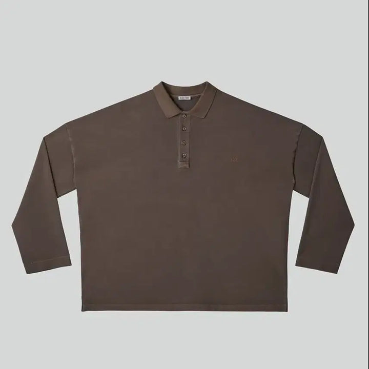 [BUNJANG] RECTO Oversized Garment Cotton Pique Polo Shirt Khaki Brown / 렉토 25SS 오버사이즈 가먼트 코튼 피케 카라 티셔츠 카키 브라운