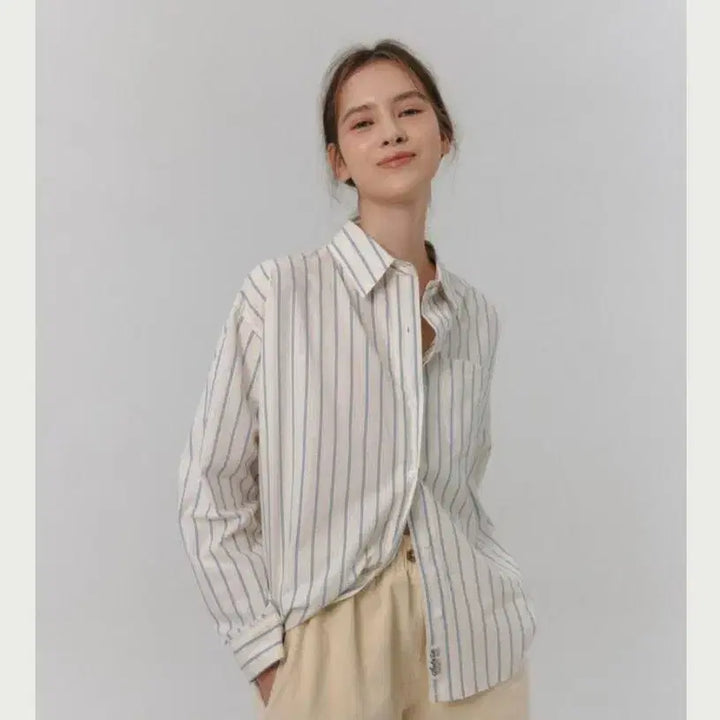 [BUNJANG] Aube Ue Striped Cotton Shirt / Aube Ue 스트라이프 셔츠