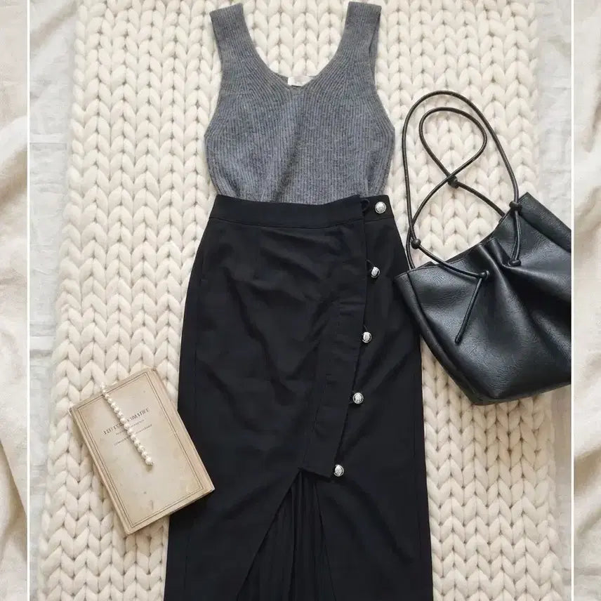 [BUNJANG] Eleventh Street 100% Wool Silver Button Pencil Skirt Classic Black / (새상품급) 일레븐스 스트리트 / 울 100% 실버 버튼 펜실 스커트