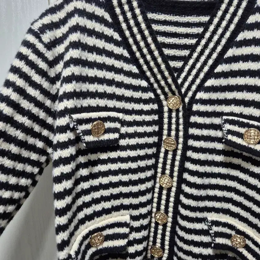 [BUNJANG] Vtg Striped Gold Button Cardigan / (세일)(새상품)vtg 스트라이프 금장 버튼 가디건