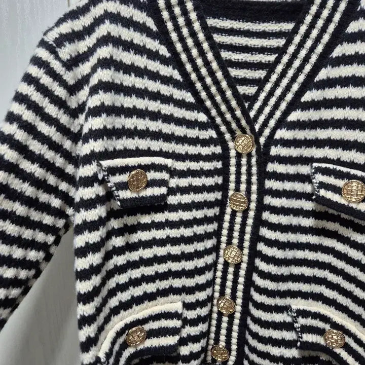 [BUNJANG] Vtg Striped Gold Button Cardigan / (세일)(새상품)vtg 스트라이프 금장 버튼 가디건