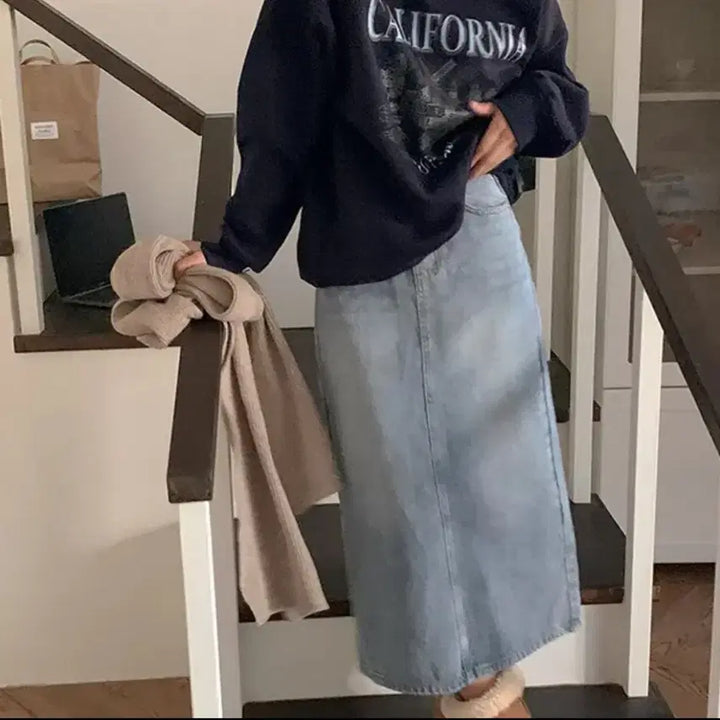 [BUNJANG] Nainy Blue Moon Denim Long Skirt / 나이니 블루문 데님 롱스커트