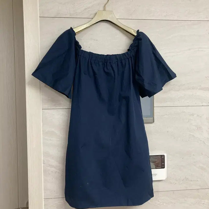 [BUNJANG] Navy Off-Shoulder Cotton Blouse Mini Dress / 네이비 오프숄더 블라우스 겸 미니원피스 코튼100
