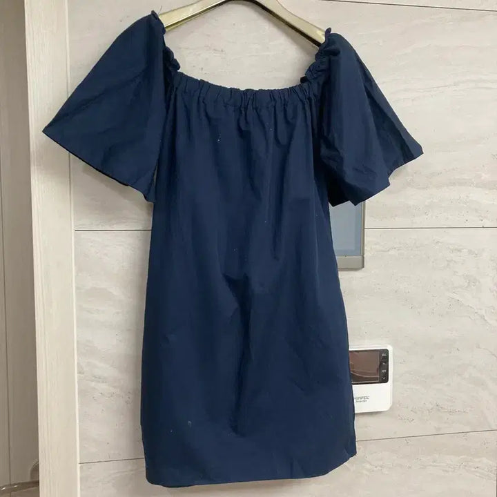 [BUNJANG] Navy Off-Shoulder Cotton Blouse Mini Dress / 네이비 오프숄더 블라우스 겸 미니원피스 코튼100