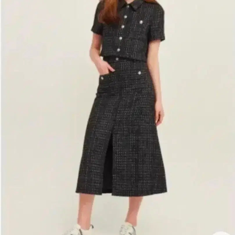 [BUNJANG] Maje Tweed Short-Sleeve Two-Piece Skirt Set / 마쥬 트위드 반팔 투피스 스커트 세트