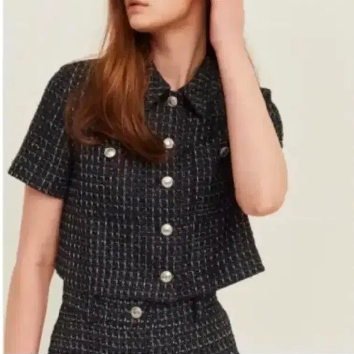 [BUNJANG] Maje Tweed Short-Sleeve Two-Piece Skirt Set / 마쥬 트위드 반팔 투피스 스커트 세트