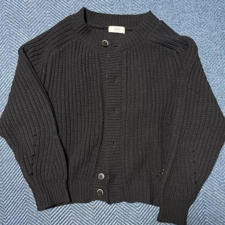 [BUNJANG] Elmood Bulky Crew Round Knit Cardigan Black / 엘무드 벌키 크루 라운드 니트 가디건 블랙 44사이즈