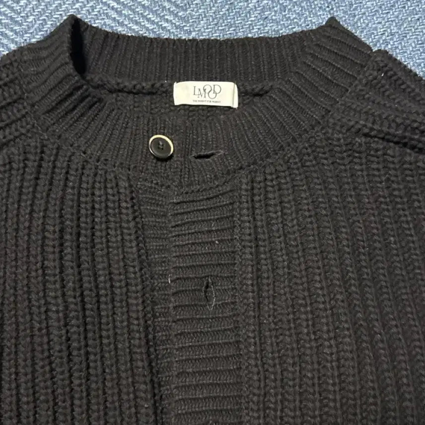 [BUNJANG] Elmood Bulky Crew Round Knit Cardigan Black / 엘무드 벌키 크루 라운드 니트 가디건 블랙 44사이즈