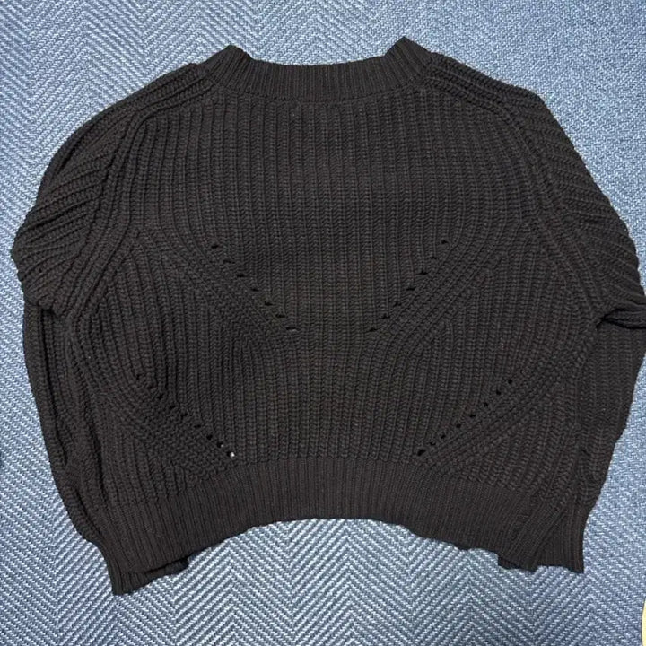 [BUNJANG] Elmood Bulky Crew Round Knit Cardigan Black / 엘무드 벌키 크루 라운드 니트 가디건 블랙 44사이즈