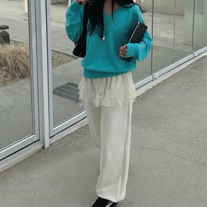 [BUNJANG] Lace Layered Banding Jogger Pants / 레이스 레이어드 밴딩 조거 팬츠