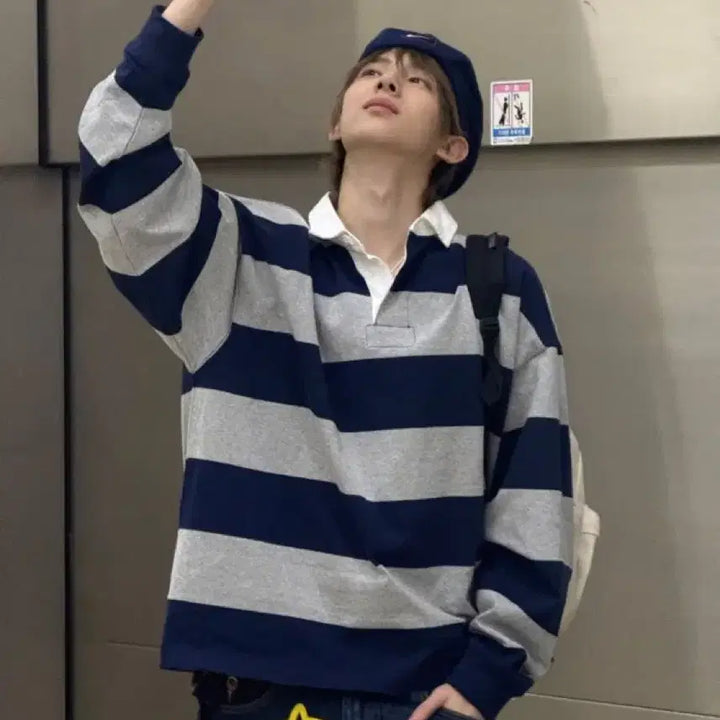 [BUNJANG] Polo Ralph Lauren Big Fit Stripe Rugby Jersey T-Shirt / 폴로 빅핏 스트라이프 저지 럭비 티셔츠