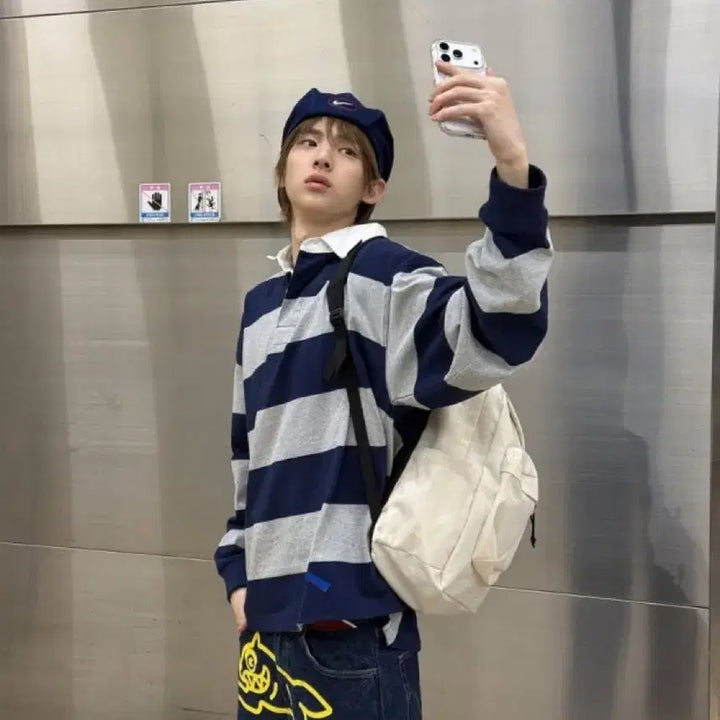 [BUNJANG] Polo Ralph Lauren Big Fit Stripe Rugby Jersey T-Shirt / 폴로 빅핏 스트라이프 저지 럭비 티셔츠