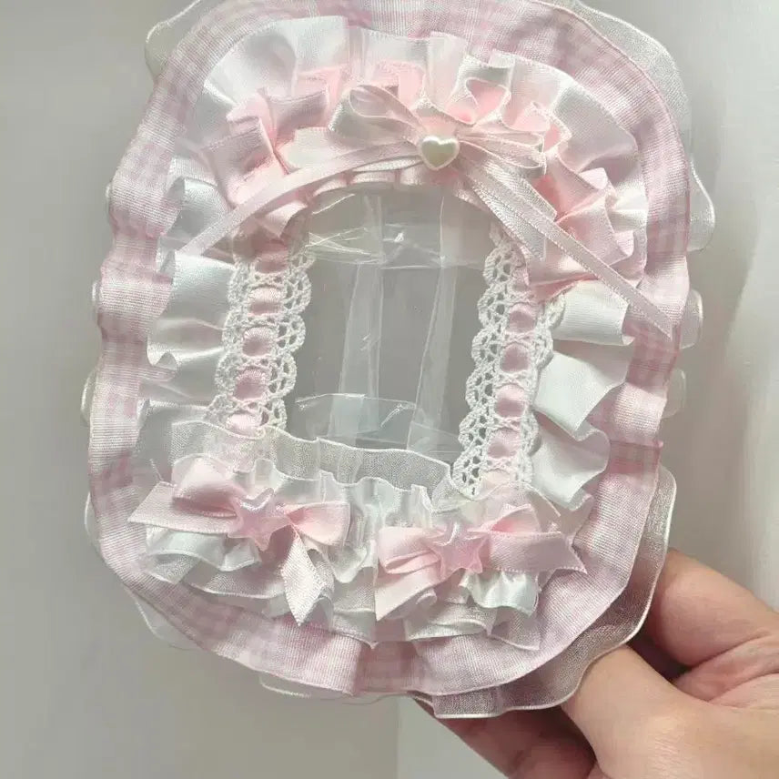 [BUNJANG] Handmade Pink and White Lace Photocard Holder / 핑크 화이트 레이스 탑꾸 탑로더 꾸미기 핸드메이드 포카홀더