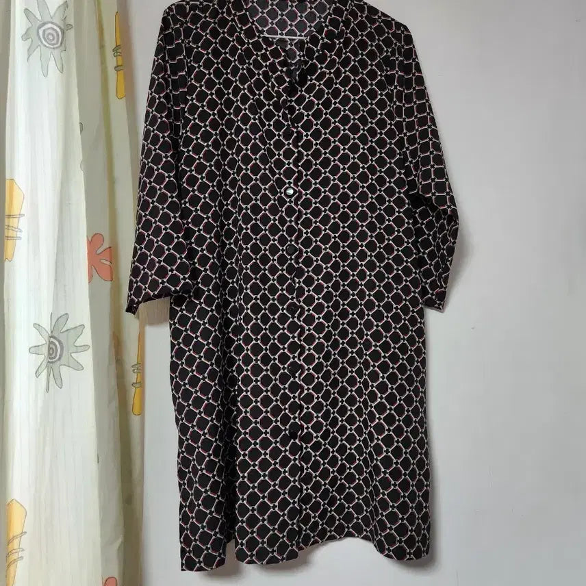 [BUNJANG] Andy &amp; Karen Pattern Black Long Shirt Dress / 앤디앤카렌 패턴 블랙 롱 셔츠 원피스 F