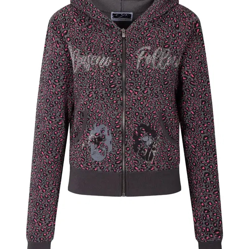 [BUNJANG] Please No Follow Leopard Crystal Hoodie (Pink) / 플리즈노팔로우 레오파드 크리스탈 후드집업