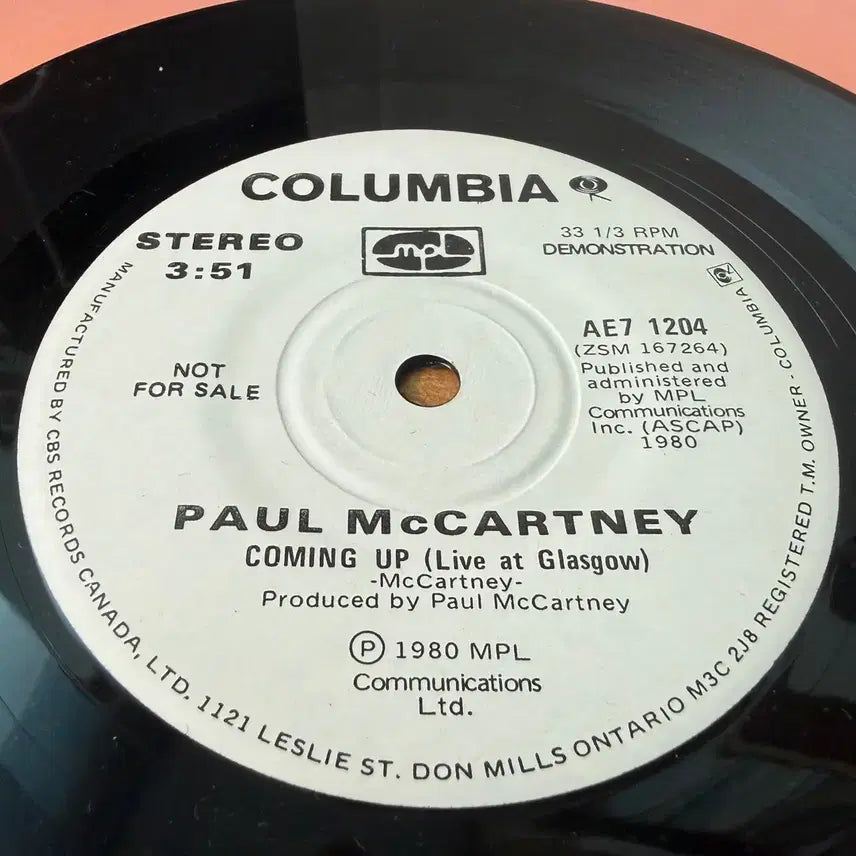[BUNJANG] Paul McCartney Coming Up (Live At Glasgow) 7-inch EP 1980 Original Promo / (7인치 EP) Paul McCartney - 1980년 PROMO 초반