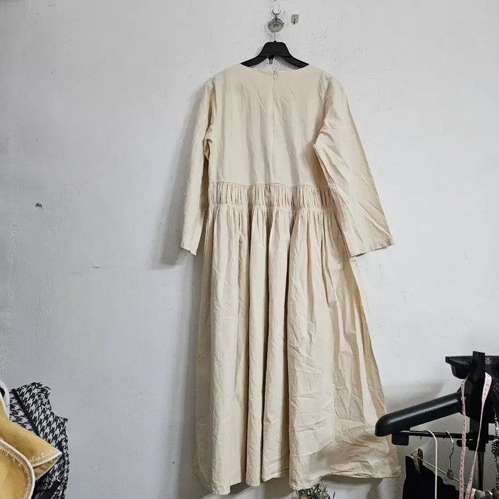 [BUNJANG] Ivory Long Pleated 7-Part Dress / 아이보리 롱 원피스 주름 7부
