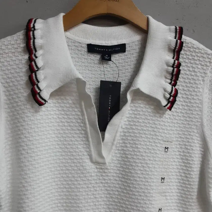 [SOLD OUT] 택새상품) 타미힐피거 화이트 카라 반팔 니트 M
