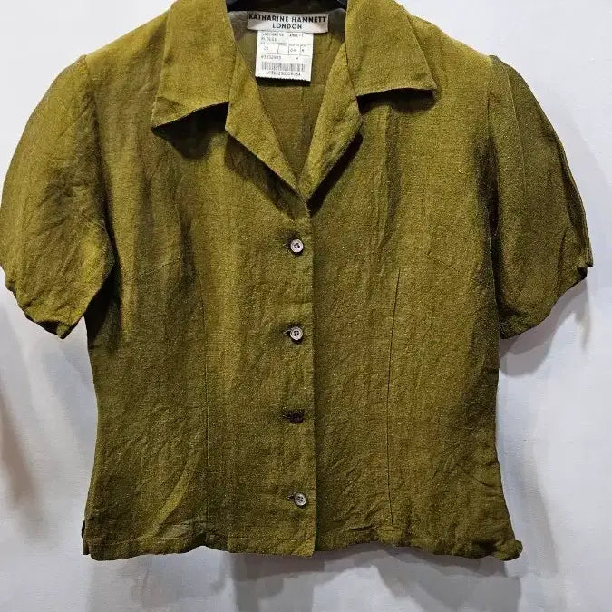 [SOLD OUT] 일본제 캐서린햄넷 린넨혼방 올리브그린 크롭블라우스  ss3