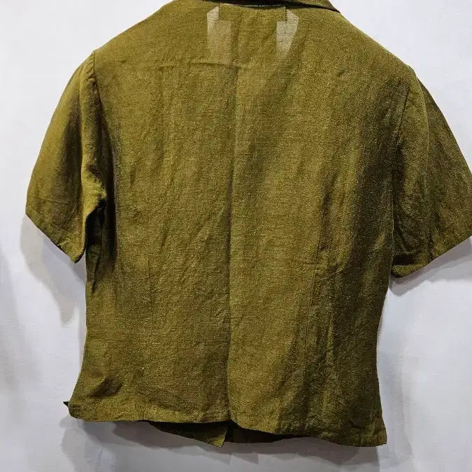 [SOLD OUT] 일본제 캐서린햄넷 린넨혼방 올리브그린 크롭블라우스  ss3