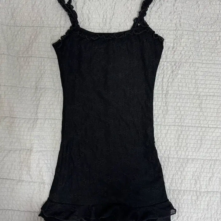 [BUNJANG] Black Mini Dress with Frill and String Detail / 블랙 미니 원피스 프릴 끈 포인트