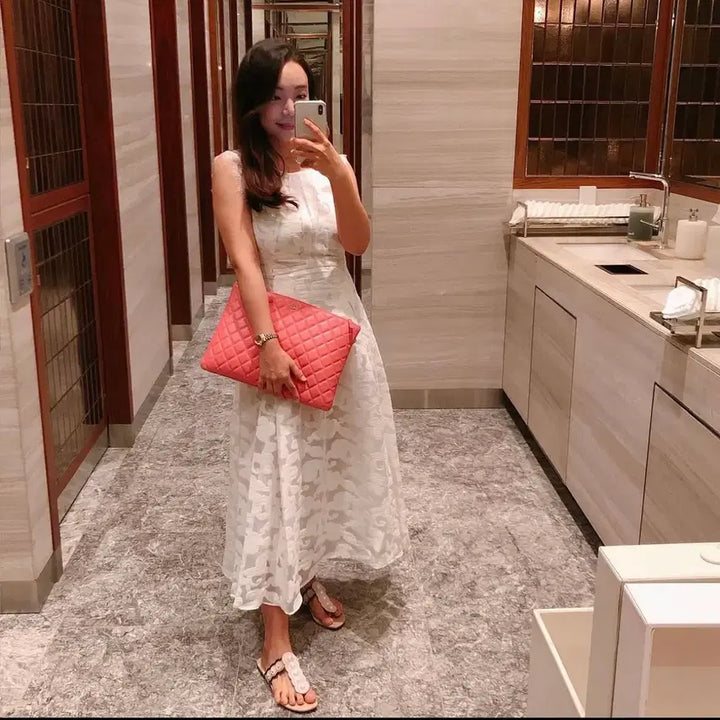 [BUNJANG] Gemma Bella White Floral Maxi Dress / 젬마벨라 디자이너 화이트 맥시 원피스, 청순. 여성스러움