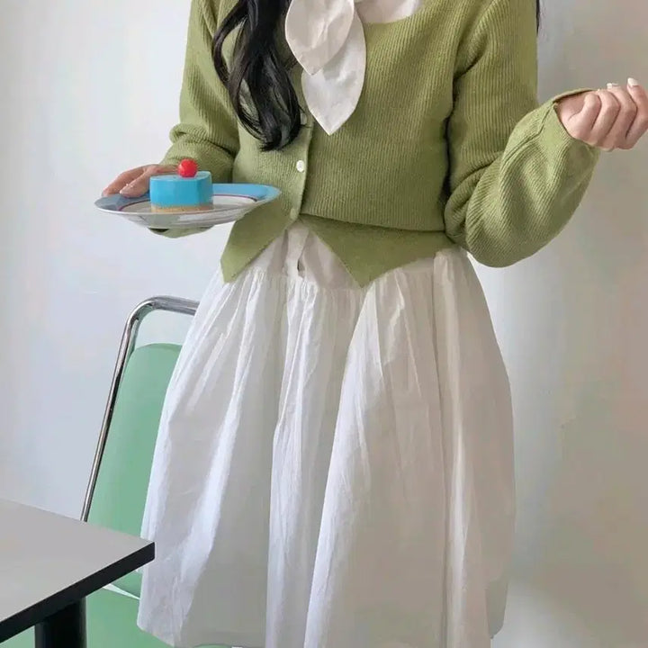 [BUNJANG] Darlings Studio Rabbit One-Piece Dress and Green Cardigan Set / 달링스튜디오 래빗원피스+그린 가디건 세트 판매합니다