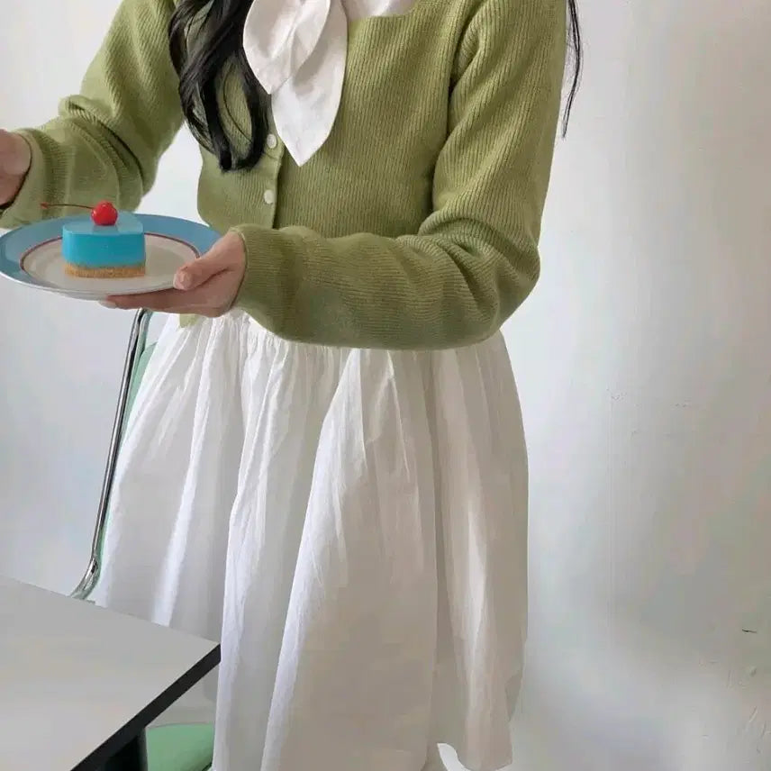 [BUNJANG] Darlings Studio Rabbit One-Piece Dress and Green Cardigan Set / 달링스튜디오 래빗원피스+그린 가디건 세트 판매합니다