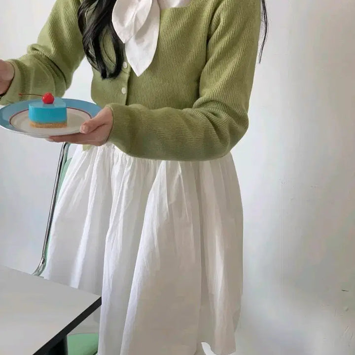 [BUNJANG] Darlings Studio Rabbit One-Piece Dress and Green Cardigan Set / 달링스튜디오 래빗원피스+그린 가디건 세트 판매합니다