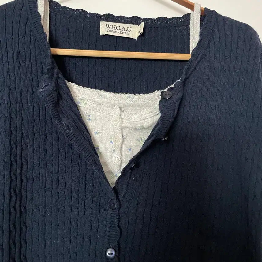 [BUNJANG] Who.A.U Cable Knit Cardigan &amp; Tank Top Set - Navy - M Size / 후아유 케이블 가디건 + 나시 / M