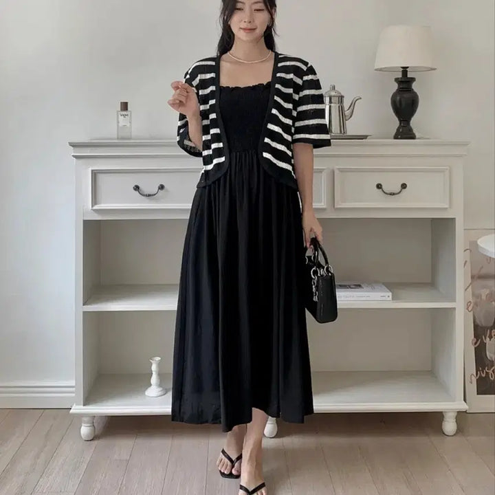 [BUNJANG] Black Shirring Sleeveless Long Dress (Plus Size) / 블랙 셔링 롱 원피스 끈나시 빅사이즈