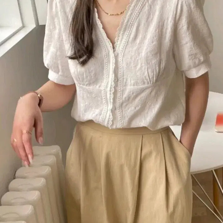 [BUNJANG] Linen Knit Crop Blouse / BL182 린넨뜨개크롭블라우스