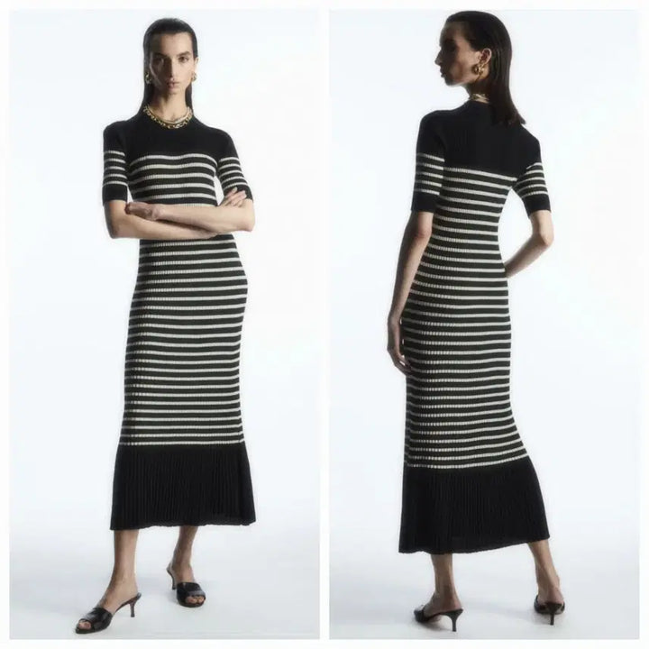 [BUNJANG] COS Striped Ribbed Knit Long Dress / 코스cos 스트라이프 골지니트 반팔롱원피스