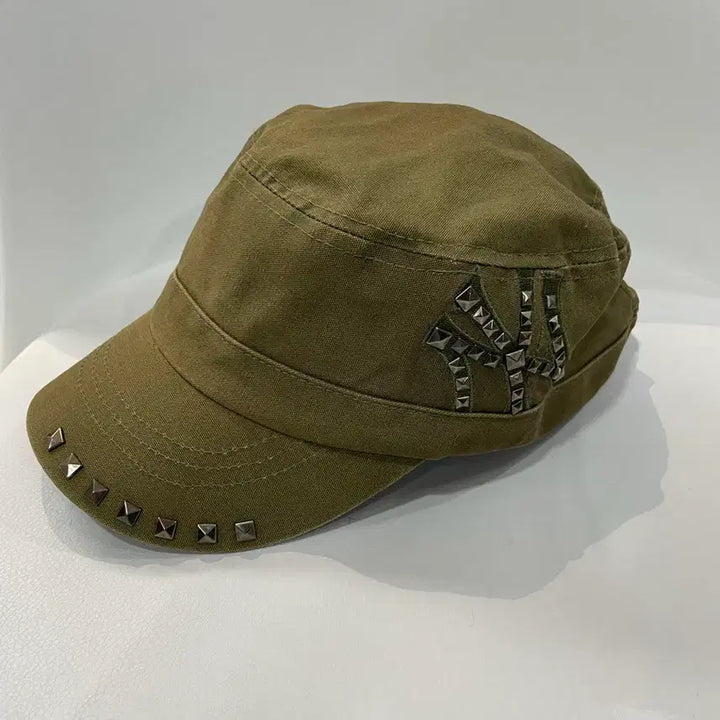 [BUNJANG] MLB New York Yankees Studded Khaki Cadet Hat / MLB 뉴욕 양키스 스터드 장식 카키 캡모자(y2k)