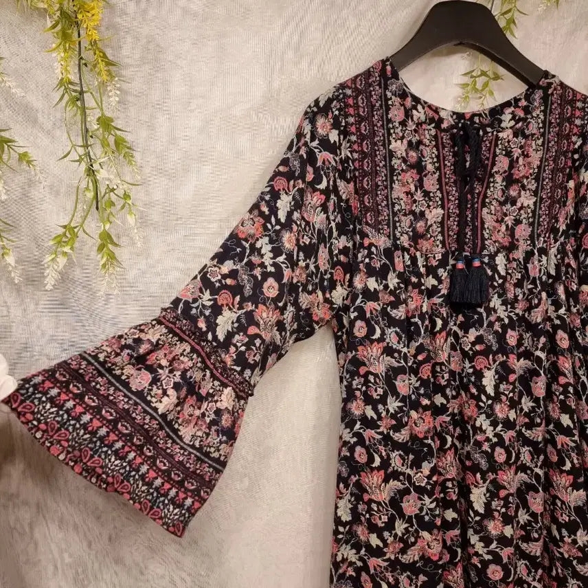 [BUNJANG] Thursday Island Rayon Floral Print 7-Sleeve Mini Dress / 최상급 보더 미니 원피스 7부소매 레이온 S 써스데이아일랜드