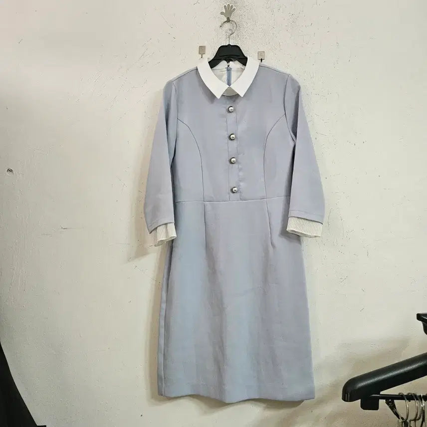 [BUNJANG] Color Block Dress Sky Blue / 칼라 배색 원피스 하늘색