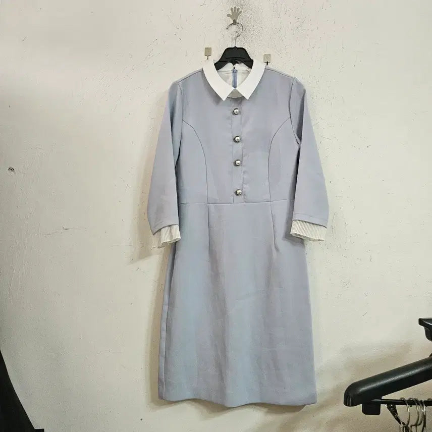 [BUNJANG] Color Block Dress Sky Blue / 칼라 배색 원피스 하늘색