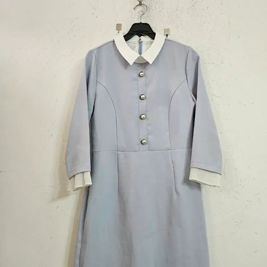 [BUNJANG] Color Block Dress Sky Blue / 칼라 배색 원피스 하늘색