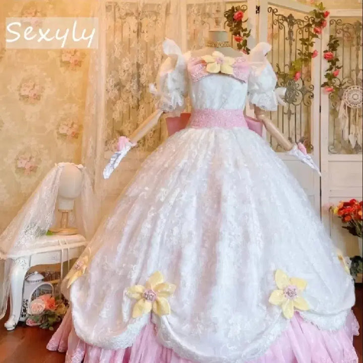 [BUNJANG] Wedding Peach Dress Set M Size with Wig, Crown, and Gloves / 웨딩피치 드레스 M사이즈+가발+왕관+장갑세트