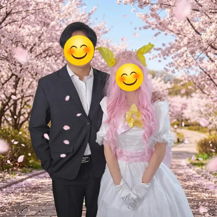[BUNJANG] Wedding Peach Dress Set M Size with Wig, Crown, and Gloves / 웨딩피치 드레스 M사이즈+가발+왕관+장갑세트