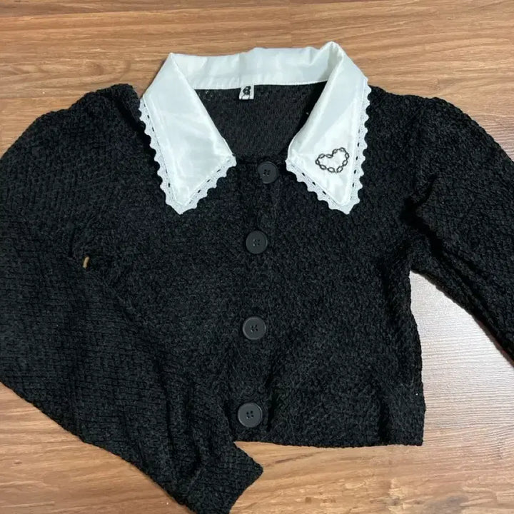 [BUNJANG] Black Lace Collar Crop Cardigan / 레이스 칼라 블랙 가디건