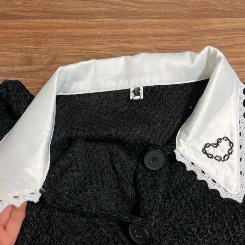[BUNJANG] Black Lace Collar Crop Cardigan / 레이스 칼라 블랙 가디건