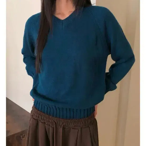 [BUNJANG] Wonder Wonder Basic V-Neck Loose Fit Knit (2-Pack, Blue &amp; Olive) / 원더원더 베이직 브이넷 루즈핏 니트2장 (청색,올리브)
