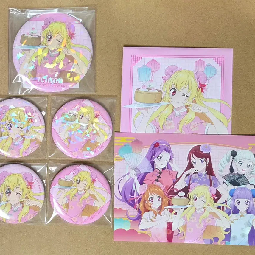 [BUNJANG] Aikatsu! Ichigo &amp; Rima China Dress Can Badges &amp; Postcard Bundle Set / 아이카츠 아이엠스타 이치고 라임 차이나 드레스 캔뱃지, 엽서 일괄 판매