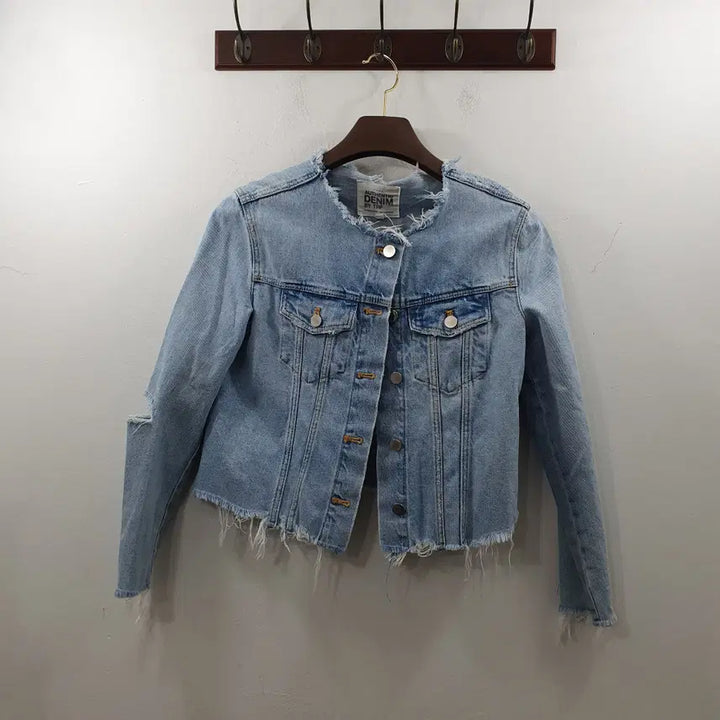 [BUNJANG] F Zara Distressed Light Wash Denim Jacket / F 자라 여성 디스트로이드 연청자켓
