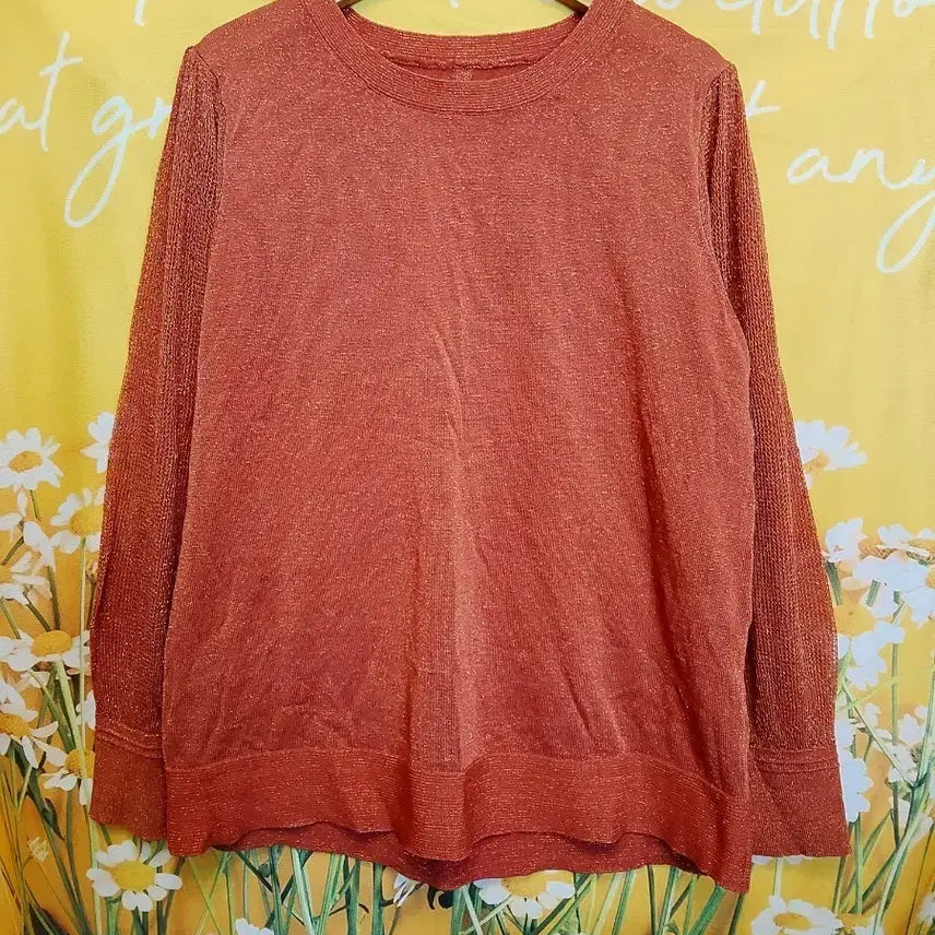 [BUNJANG] Orange Gold Metallic Long Sleeve Knit Top 77 / 오렌지색 펄감 얇은 긴팔 니트77
